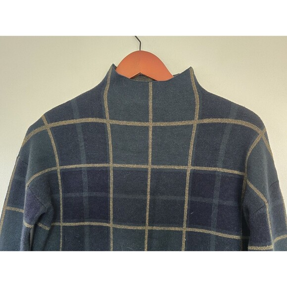 Tahari Sweater Womens XS Green Windowpane Plaid Mock Neck Cozy Comfy Preppy - Picture 2 of 8